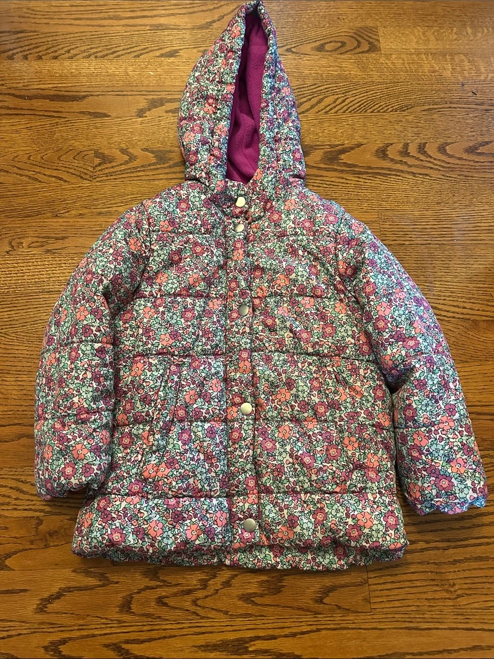 Carter's Floral Hooded Puffer Jacket - Pink, Purple & Teal